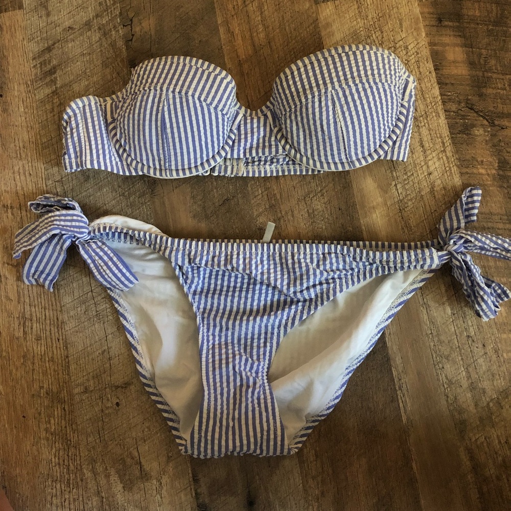 J Crew Blue Searsucker Bikini